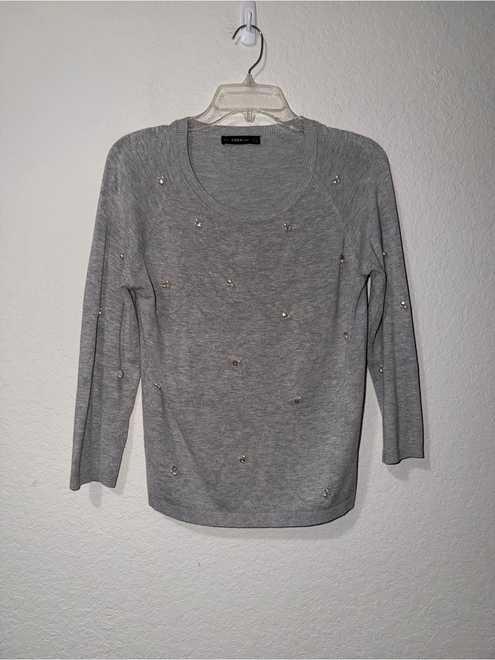 ZARA Gray Knit Sweater with Embellishments